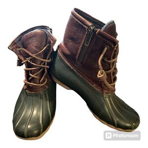 Sperry Saltwater Duck Boots Brown Leather Hunter Green Women’s Size 6